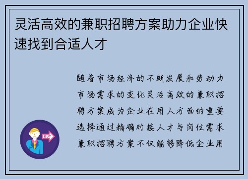 灵活高效的兼职招聘方案助力企业快速找到合适人才